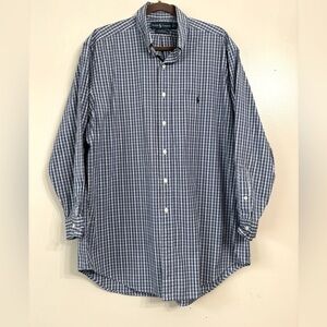 Ralph Lauren‎ Yarmouth Blue Black Stripe Plaid Long Sleeve 17 32/33 Dress Shirt
